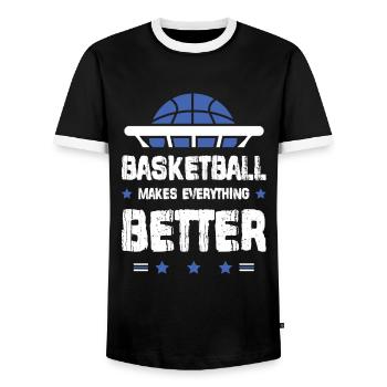 Basketball Sport - Men's Ringer Shirt - black/white - Front - AI Model Female 172 light (172cm) & AI Model Male 178 light (178cm)