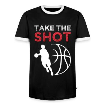 Basketball Sport - Men's Ringer Shirt - black/white - Front - AI Model Female 172 light (172cm) & AI Model Male 178 light (178cm)