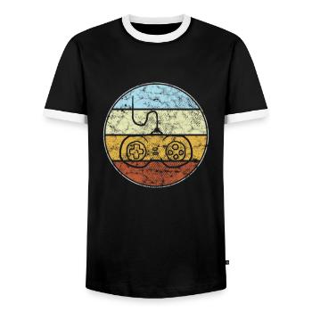 Gaming Retro - Men's Ringer Shirt - black/white - Front - AI Model Female 172 light (172cm) & AI Model Male 178 light (178cm)