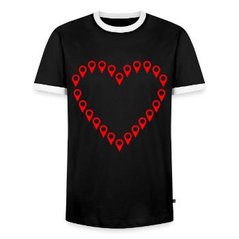 Target Points Heart - Geocaching Geocacher - Men's Ringer Shirt - black/white - Front - AI Model Female 172 light (172cm) & AI Model Male 178 light (178cm)