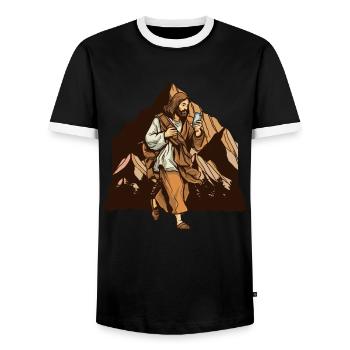 Jésus comme géocacheur - Geocaching Geocacher - T-shirt contrasté Homme - noir/blanc - Devant - AI Model Female 172 light (172cm) & AI Model Male 178 light (178cm)
