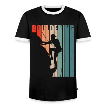 Indoor Climbing Bouldering Sport Climbing Climber - Men's Ringer Shirt - black/white - Front - AI Model Female 172 light (172cm) & AI Model Male 178 light (178cm)