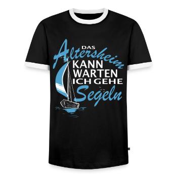 Das Altersheim kann warten. Ich gehe Segeln - - Männer Kontrast-T-Shirt - Schwarz/Weiß - Vorne - AI Model Female 172 light (172cm) & AI Model Male 178 light (178cm)
