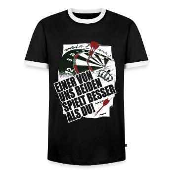 Einer von uns Beiden spielt besser - Dartspieler - Männer Kontrast-T-Shirt - Schwarz/Weiß - Vorne - AI Model Female 172 light (172cm) & AI Model Male 178 light (178cm)
