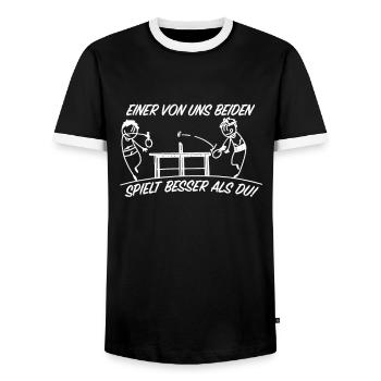 Einer von uns Beiden spielt besser - lustig - Männer Kontrast-T-Shirt - Schwarz/Weiß - Vorne - AI Model Female 172 light (172cm) & AI Model Male 178 light (178cm)