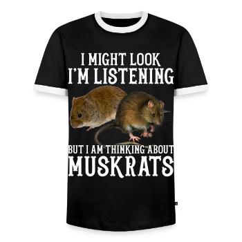 Retro muskrat - Men's Ringer Shirt - black/white - Front - AI Model Female 172 light (172cm) & AI Model Male 178 light (178cm)