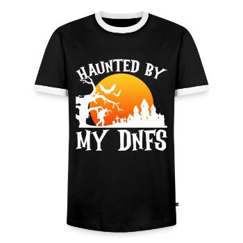 Suivi par mes DNF - Geocaching Geocacher - T-shirt contrasté Homme - noir/blanc - Devant - AI Model Female 172 light (172cm) & AI Model Male 178 light (178cm)