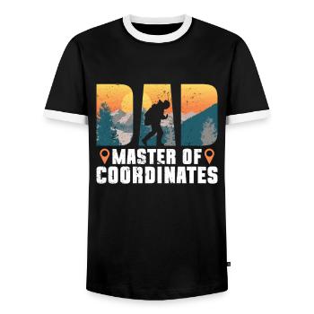 Papa - Maître des Coordonnées - Géocaching - T-shirt contrasté Homme - noir/blanc - Devant - AI Model Female 172 light (172cm) & AI Model Male 178 light (178cm)