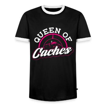 Königin der Caches - Geocaching Geocacher - Männer Kontrast-T-Shirt - Schwarz/Weiß - Vorne - AI Model Female 172 light (172cm) & AI Model Male 178 light (178cm)