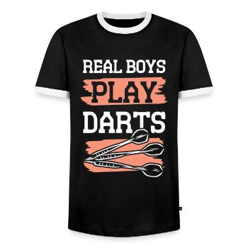 Les gars de fléchettes - T-shirt contrasté Homme - noir/blanc - Devant - AI Model Female 172 light (172cm) & AI Model Male 178 light (178cm)
