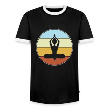 Yoga Retro - Männer Kontrast-T-Shirt - Schwarz/Weiß - Vorne - AI Model Female 172 light (172cm) & AI Model Male 178 light (178cm)
