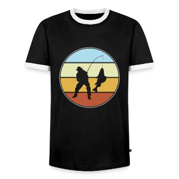 Fishing Retro - Men's Ringer Shirt - black/white - Front - AI Model Female 172 light (172cm) & AI Model Male 178 light (178cm)