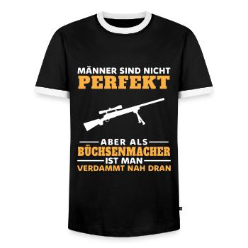 Jagdwaffen Sportwaffen Büchsenmacher - Männer Kontrast-T-Shirt - Schwarz/Weiß - Vorne - AI Model Female 172 light (172cm) & AI Model Male 178 light (178cm)