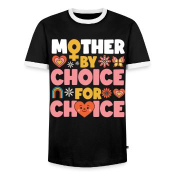 Feminist Mother By Choice For - Men's Ringer Shirt - black/white - Front - AI Model Female 172 light (172cm) & AI Model Male 178 light (178cm)
