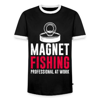 Magnetic fishing Professional magnet angler - Men's Ringer Shirt - black/white - Front - AI Model Female 172 light (172cm) & AI Model Male 178 light (178cm)