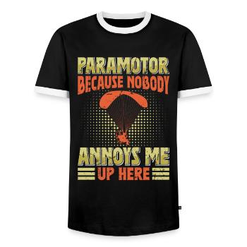 Paramoteur Personne ne m’ennuie ici Parapente - T-shirt contrasté Homme - noir/blanc - Devant - AI Model Female 172 light (172cm) & AI Model Male 178 light (178cm)