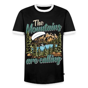 Mountaineering The Mountains are Calling - Men's Ringer Shirt - black/white - Front - AI Model Female 172 light (172cm) & AI Model Male 178 light (178cm)