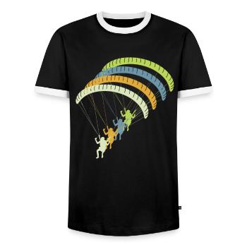 Paragliding Paragliding Pilot Shirt - Men's Ringer Shirt - black/white - Front - AI Model Female 172 light (172cm) & AI Model Male 178 light (178cm)