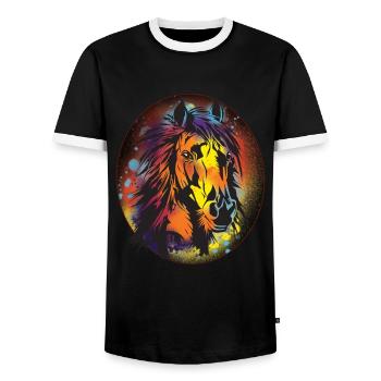 Cheval, Équitation, Dressage, Cadeau, Coloré - T-shirt contrasté Homme - noir/blanc - Devant - AI Model Female 172 light (172cm) & AI Model Male 178 light (178cm)