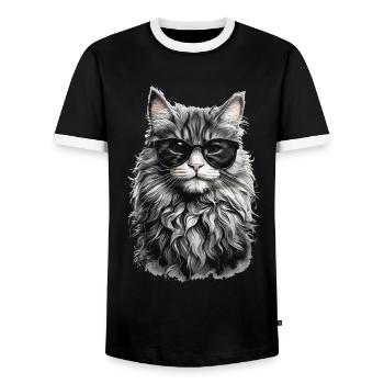 Norwegische Waldkatze coole Katze und Haustier - Männer Kontrast-T-Shirt - Schwarz/Weiß - Vorne - AI Model Female 172 light (172cm) & AI Model Male 178 light (178cm)