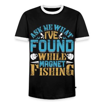 Magnetangler Ask me what I found Magnet fishing - Männer Kontrast-T-Shirt - Schwarz/Weiß - Vorne - AI Model Female 172 light (172cm) & AI Model Male 178 light (178cm)