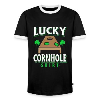 Lucky Cornhole Shirt - Men's Ringer Shirt - black/white - Front - AI Model Female 172 light (172cm) & AI Model Male 178 light (178cm)