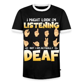 Gehörlosenstolz ASL - Männer Kontrast-T-Shirt - Schwarz/Weiß - Vorne - AI Model Female 172 light (172cm) & AI Model Male 178 light (178cm)