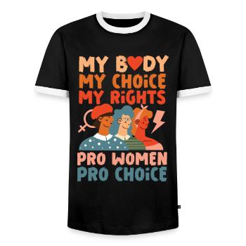 Feminist My Body My Choice My - Men's Ringer Shirt - black/white - Front - AI Model Female 172 light (172cm) & AI Model Male 178 light (178cm)