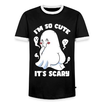Ghost Halloween I'm So Cute It's Scary - Men's Ringer Shirt - black/white - Front - AI Model Female 172 light (172cm) & AI Model Male 178 light (178cm)