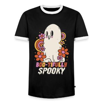 Costume d’Halloween fantôme de fille - T-shirt contrasté Homme - noir/blanc - Devant - AI Model Female 172 light (172cm) & AI Model Male 178 light (178cm)