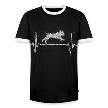 Frenchie French Bulldog Heartbeat Agility - Men's Ringer Shirt - black/white - Front - AI Model Female 172 light (172cm) & AI Model Male 178 light (178cm)
