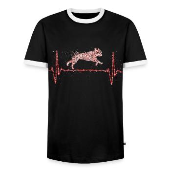 French Bulldog Heartbeat Dog Mom Dogs - Men's Ringer Shirt - black/white - Front - AI Model Female 172 light (172cm) & AI Model Male 178 light (178cm)