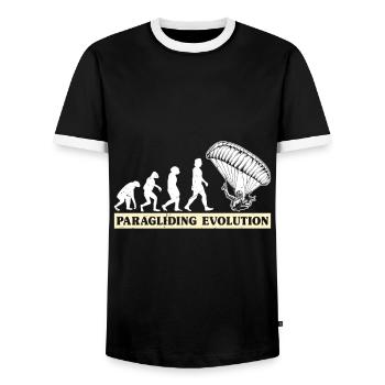 Paragliding Evolution Paragliders - Men's Ringer Shirt - black/white - Front - AI Model Female 172 light (172cm) & AI Model Male 178 light (178cm)