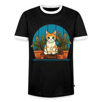 Jardinier amateur plantes de jardin chat de jardin - T-shirt contrasté Homme - noir/blanc - Devant - AI Model Female 172 light (172cm) & AI Model Male 178 light (178cm)