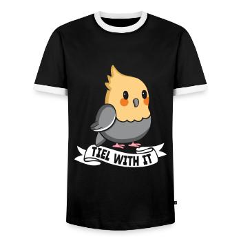 Tiel avec ça - Cockatiel Bird Lovers - T-shirt contrasté Homme - noir/blanc - Devant - AI Model Female 172 light (172cm) & AI Model Male 178 light (178cm)