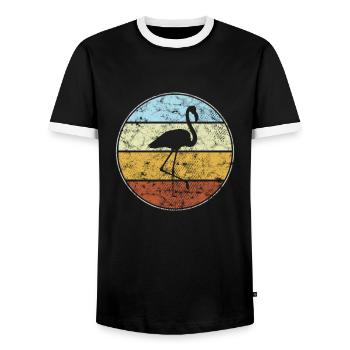 Flamingo Retro - Männer Kontrast-T-Shirt - Schwarz/Weiß - Vorne - AI Model Female 172 light (172cm) & AI Model Male 178 light (178cm)