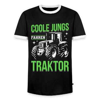Coole Jungs fahren Traktor für jeden Traktorfan - Männer Kontrast-T-Shirt - Schwarz/Weiß - Vorne - AI Model Female 172 light (172cm) & AI Model Male 178 light (178cm)