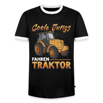 Coole Jungs fahren Traktor für jeden Traktorfan - Männer Kontrast-T-Shirt - Schwarz/Weiß - Vorne - AI Model Female 172 light (172cm) & AI Model Male 178 light (178cm)