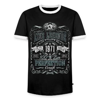 Né en 1971 Année de naissance Une légende Anniversaire - T-shirt contrasté Homme - noir/blanc - Devant - AI Model Female 172 light (172cm) & AI Model Male 178 light (178cm)