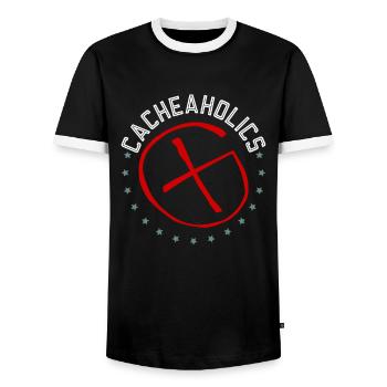 Cacheaholics - Geocaching Geocacher - T-shirt contrasté Homme - noir/blanc - Devant - AI Model Female 172 light (172cm) & AI Model Male 178 light (178cm)