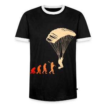 Paragliding Evolution Gleitschirmfliegen - Men's Ringer Shirt - black/white - Front - AI Model Female 172 light (172cm) & AI Model Male 178 light (178cm)