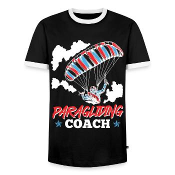 Paragliding Coach Paraglider Shirt - Men's Ringer Shirt - black/white - Front - AI Model Female 172 light (172cm) & AI Model Male 178 light (178cm)