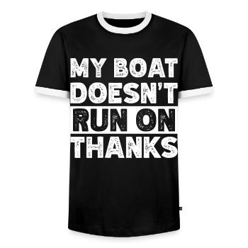 My Boat Doesn't Run on Thanks Funny Boating Retro - Men's Ringer Shirt - black/white - Front - AI Model Female 172 light (172cm) & AI Model Male 178 light (178cm)