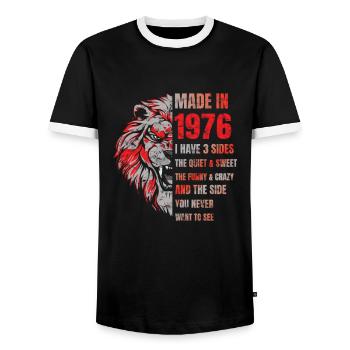 1976 Birthday Lion made in - Men's Ringer Shirt - black/white - Front - AI Model Female 172 light (172cm) & AI Model Male 178 light (178cm)