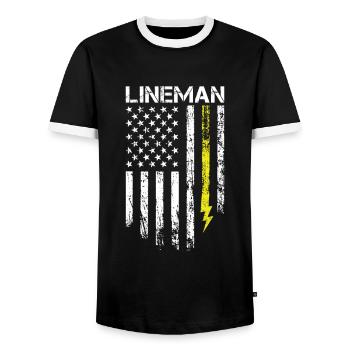 Retro Elektroinstallateur - Leitungsmonteur - Männer Kontrast-T-Shirt - Schwarz/Weiß - Vorne - AI Model Female 172 light (172cm) & AI Model Male 178 light (178cm)