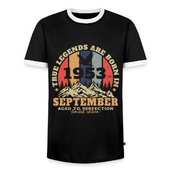 Vintage Nées En Septembre 1953 Cadeau - T-shirt contrasté Homme - noir/blanc - Devant - AI Model Female 172 light (172cm) & AI Model Male 178 light (178cm)