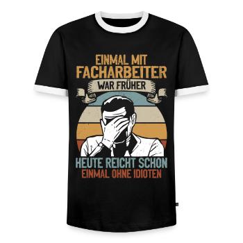 Einmal mit Facharbeiter, einmal ohne Idioten - Männer Kontrast-T-Shirt - Schwarz/Weiß - Vorne - AI Model Female 172 light (172cm) & AI Model Male 178 light (178cm)