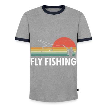 Fliegenfischen Fischjagd Fliegenangler Angeln - Männer Kontrast-T-Shirt - Grau/Navy  - Vorne - AI Model Female 172 light (172cm) & AI Model Male 178 light (178cm)