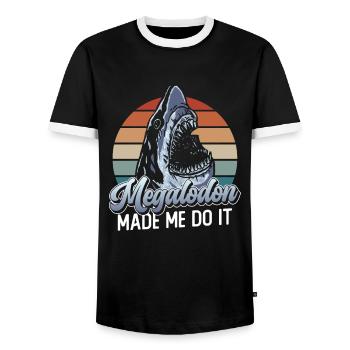 Megalodon made me do it - Megalodon shark - Men's Ringer Shirt - black/white - Front - AI Model Female 172 light (172cm) & AI Model Male 178 light (178cm)