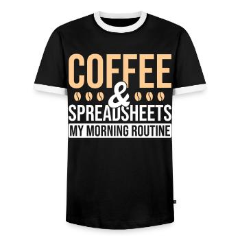 Café de table comptable - T-shirt contrasté Homme - noir/blanc - Devant - AI Model Female 172 light (172cm) & AI Model Male 178 light (178cm)